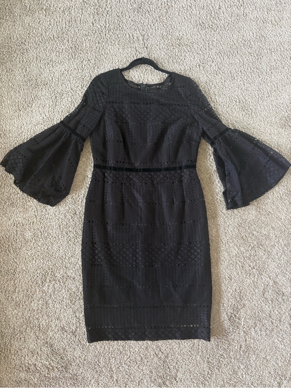 ANTONIO MELANI Black Lace Bell-Sleeve Sheath Dress